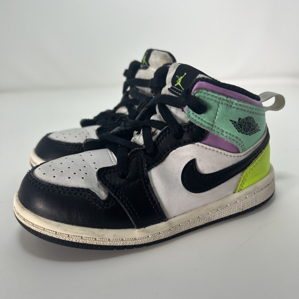 Nike Air Jordan 1 Mid Pastel Black Toe Toddler Shoes Sneakers Sz‎ 8C 640735-175